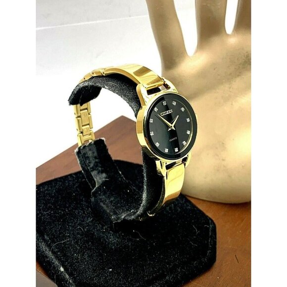 Citizen Women's Watch EZ6372-69E Quartz 26mm Petite Black Dial Gold Steel - Picture 2 of 12